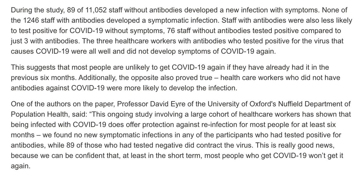 Oh look... IMMUNITY IS A THING, at least for 6 months or so. Funny that, I mean who knew?! For immediate release from @OUHospitals & University of Oxford. Bloody well done.