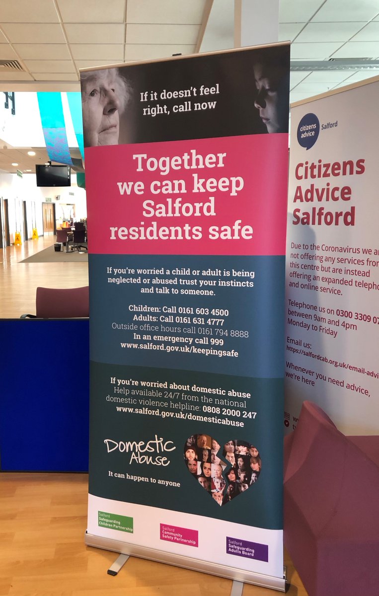 salfordscp's tweet photo. We have jointly developed banners in partnership with Salford Safeguarding Adults Board and Community Safety Partnership 

They are in every community gateway across the city to raise awareness of safeguarding. 

Together we can protect Salford residents💪#SafeguardingAdultsWeek https://t.co/et6HLtSPWk