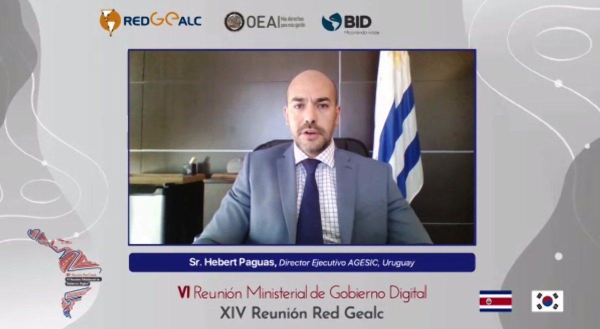 agesic's tweet photo. "Uruguay pudo reaccionar con velocidad gracias a su contexto, pero la pandemia hace que los cambios en el mundo digital se aceleraren necesariamente" afirmó Paguas en la IV Reunión Ministerial de la @RGealc https://t.co/RT5WqEpT4Y