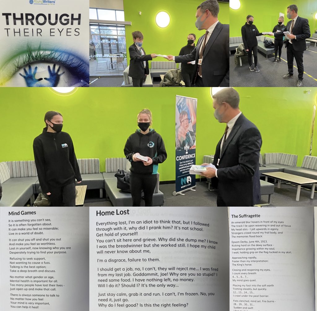 englishatma's tweet photo. Today, Mr Wood presented 3 of our incredibly talented students with a copy of their very own published poem. In challenging times, this was one of those moments that we English teachers get out of bed for! Proud is an understatement! 📝📚🎊 #publishedauthors #proudteachermoment https://t.co/Zgl82eV6P9