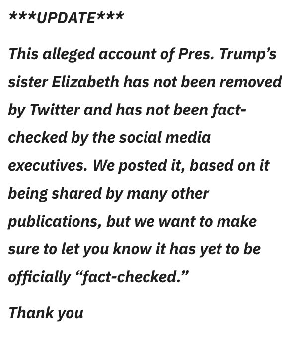 So I clicked the link to the website run by conservative commentator Wayne Dupree to read the purported statement from Elizabeth. The article had this odd disclaimer at the top.