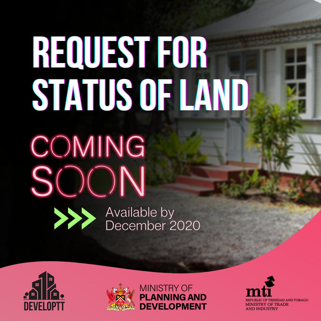 PlanningTT's tweet photo. New E-services are coming soon to the DevelopTT platform!

Get connected to DevelopTT today - Visit https://t.co/F5HFa8KVpx to get your registration done!

#developtt #tcpd #transformation #EaseOfDoingBusiness #stampduty #statusofland https://t.co/xWrKTqrWeT