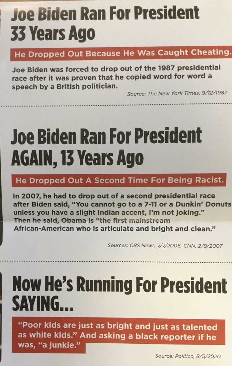 So Im gonna stop, I can't take all these morally superior and educated people running around like they wanna stop some movement that righted the wrongs of their Est.People who talk Trump and character issues have Biden What happened 3 times with biden for President before?