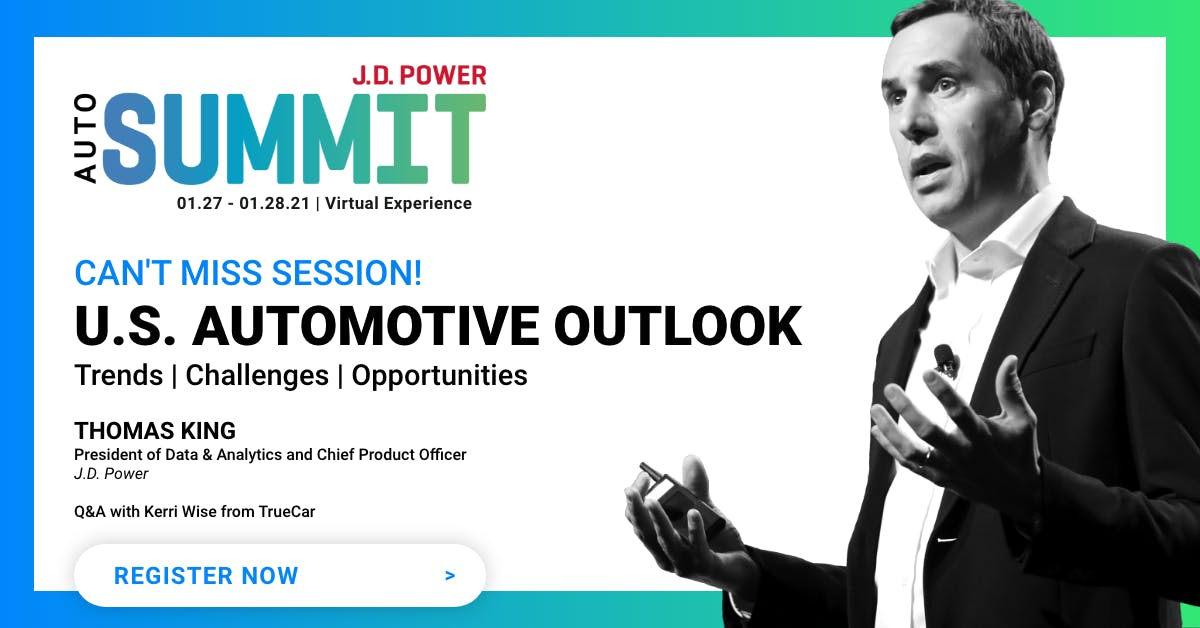 Join Thomas King, President of Data &amp; Analytics and Chief Product Officer at J.D. Power, as he provides exclusive insight into the key trends, challenges and opportunities facing automotive as we move into 2021. 

Take advantage of this transformational... bit.ly/38XGmQt