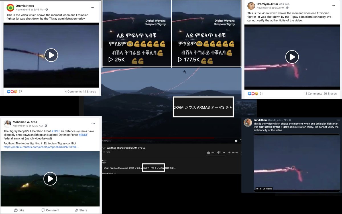 This footage claiming to be of an  #Ethiopia fighter jet being shot down is from the game  #ARMA3. It is replicated mostly on Facebook and TikTok. On one TikTok account it was viewed more than 200k times.