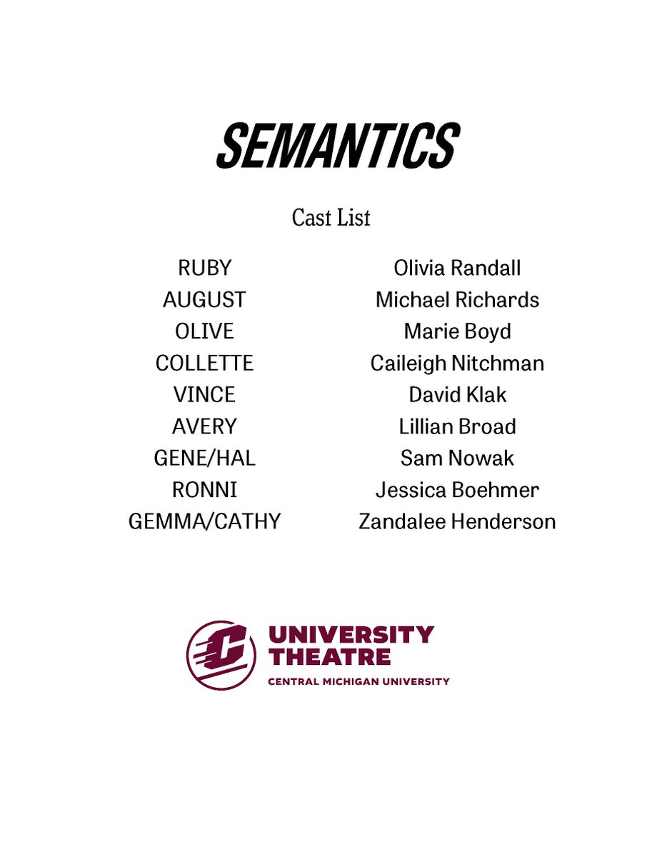 CMUTheatre's tweet photo. Congratulations to the cast of Semantics and An Evening of Shakespeare!  Thanks to everyone who auditioned for your hard work. https://t.co/r5naNHOhG1