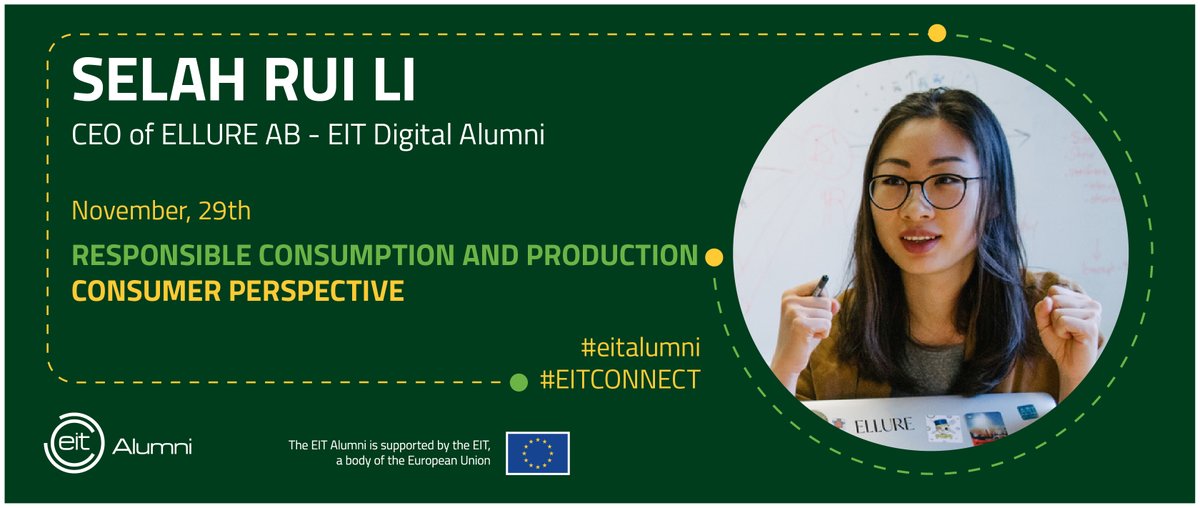 EITalumni's tweet photo. Meet the Speaker at #EITCONNECT
Rui Li will be speaking at the panel Responsible consumption and Production: Consumer Perspective.
She is a graduate from EIT Digital and Founder of Ellure 💄🌍 She is one 2020 #EITAwards nominee
Read more - https://t.co/JwvXcM9uaD https://t.co/02TX6nsaWs