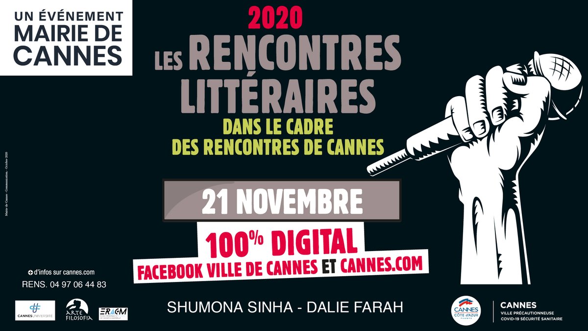 AFCannes's tweet photo. 📺 [EN LIGNE] 18h -Les #RencontresLittéraires 
🕕 Rendez-vous à 18h sur notre page Facebook pour le lancement par David Lisnard et la rencontre avec Leila Slimani (prix Goncourt 2016)
Toutes les rencontres seront à suivre en Facebook Live.
Le programme ➡ https://t.co/BPZmfy3QGM https://t.co/kCNdjZWGnQ