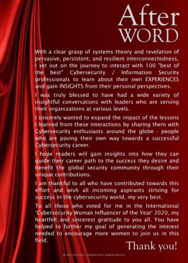 AnnaAbkowicz's tweet photo. I am honoured to be quoted in  'Raise the #Cybersecurity Curtain' by Ludmila Morozova-Buss among  100 cybersecurity leaders!

#leadership 
#TechnologyEducation
#informationsecurity 
#CISO #CIO #diversity #awarness #womenincybersecurity #womenintechnology #womenintech https://t.co/4GJgJb9S2n
