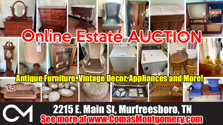 ComasMontgomery's tweet photo. Online Auction ends #December8th #Antiques #Furniture #Appliances and More For Sale from #Murfreesboro: https://t.co/SQpXU2Jl6A https://t.co/Y1RmlXwcCV