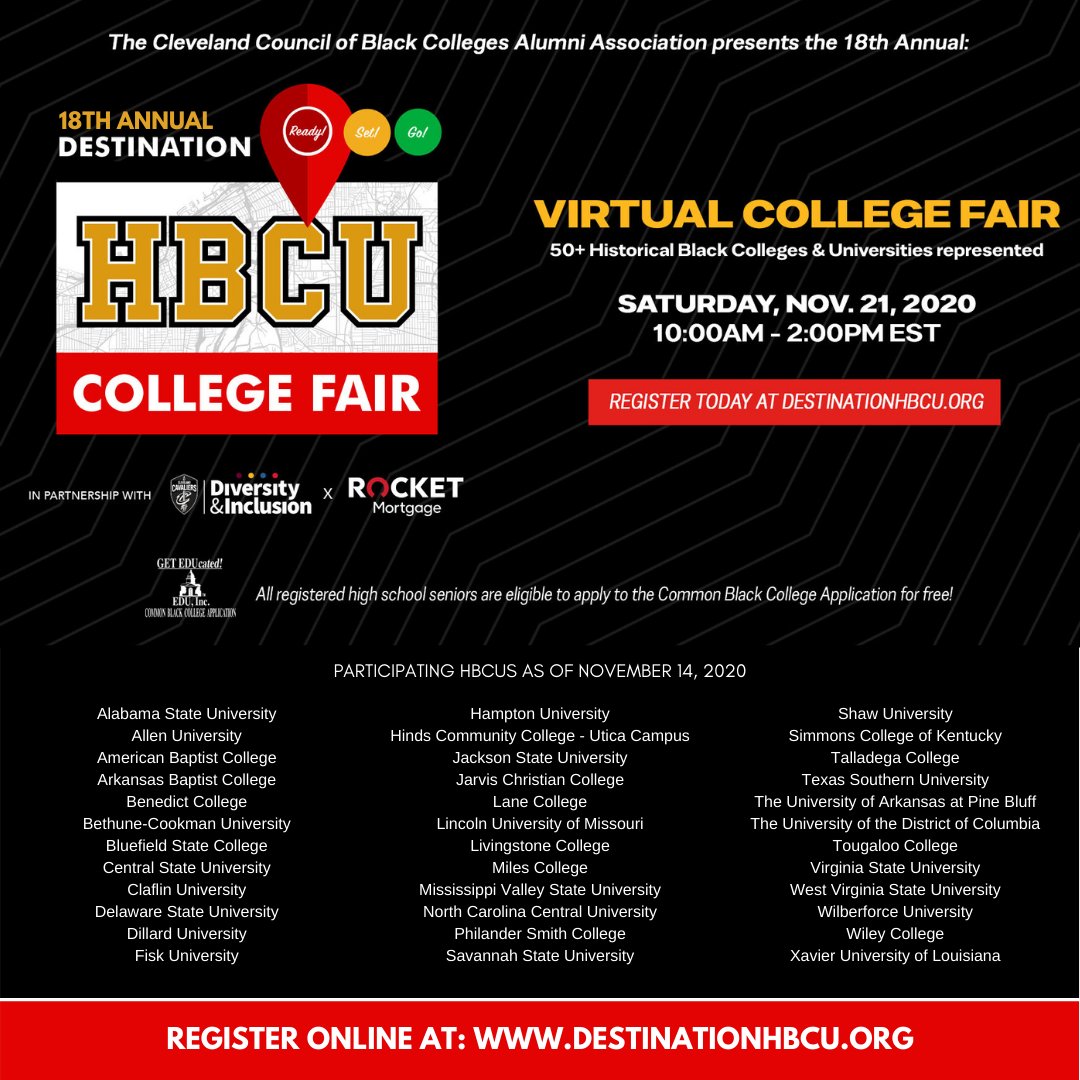 HBCUAlumniCLE's tweet photo. Where else can you interact with recruiters and representatives from over 40 HBCUs? You don't want to miss this awesome event. 

What HBCU are you coming to see? Let us know below!! 

#HBCU #CollegeFair #HBCUPride #DestinationHBCU https://t.co/afPyvym1DR