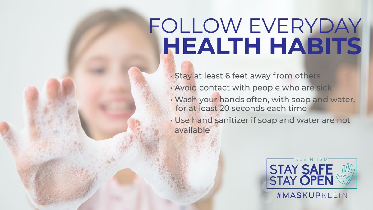 KleinISD's tweet photo. Here are some health habits we should all be following each day. #KeepKleinSafe #MaskUpKlein https://t.co/Ymvs0iURYA