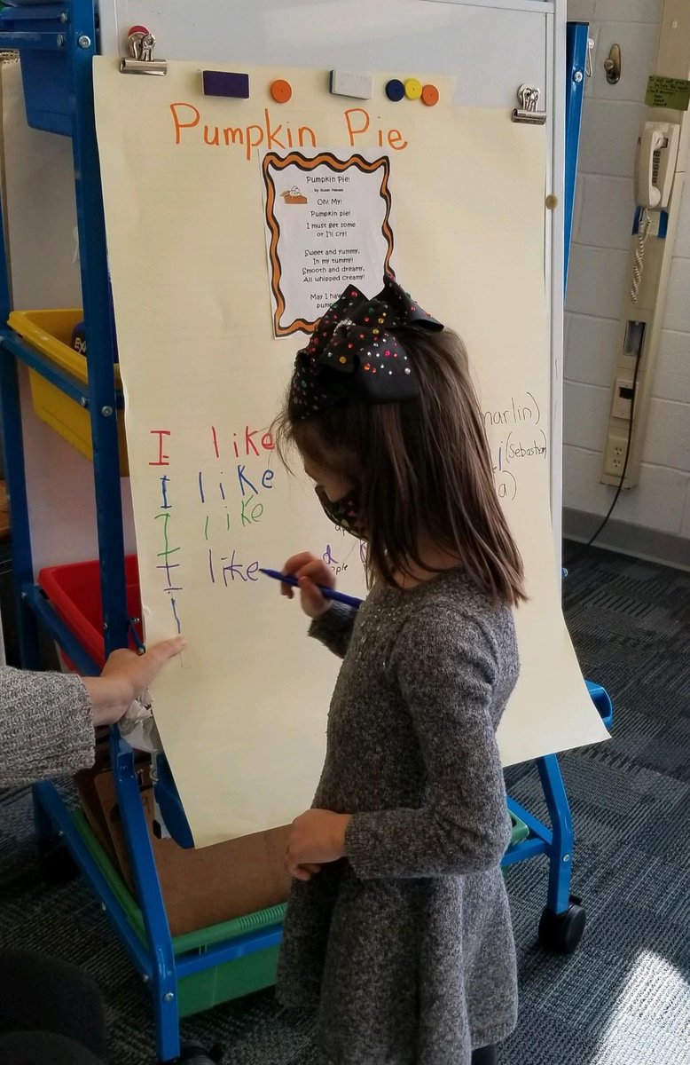 MrsMurrayRH's tweet photo. Working on our class interactive writing lesson. Who doesn’t love pie? #RHRaccoons https://t.co/9pheovDTTN