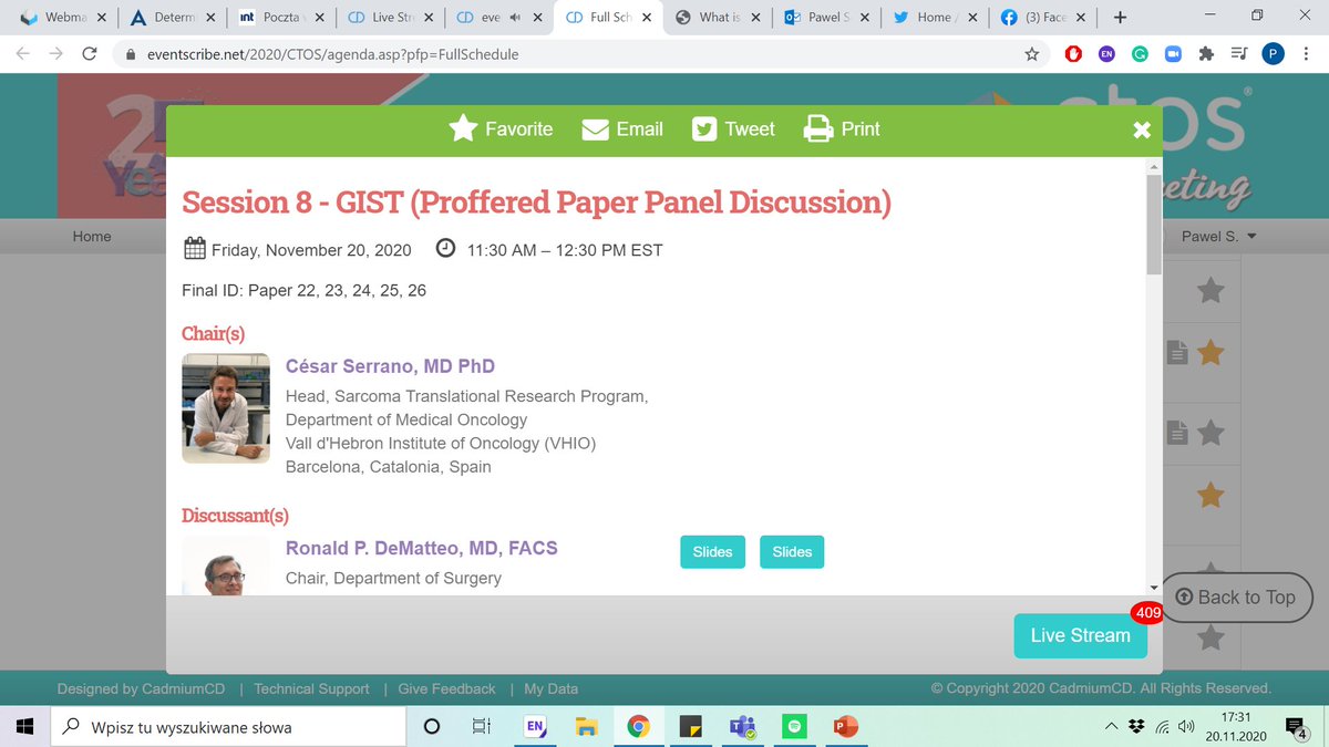 pawel_sobczuk's tweet image. #ctos2020 #GIST session starting now! join the discussion with @DrCeSarcoma @rutkowskip1972 @JasonSicklick @JTrentMDPhD