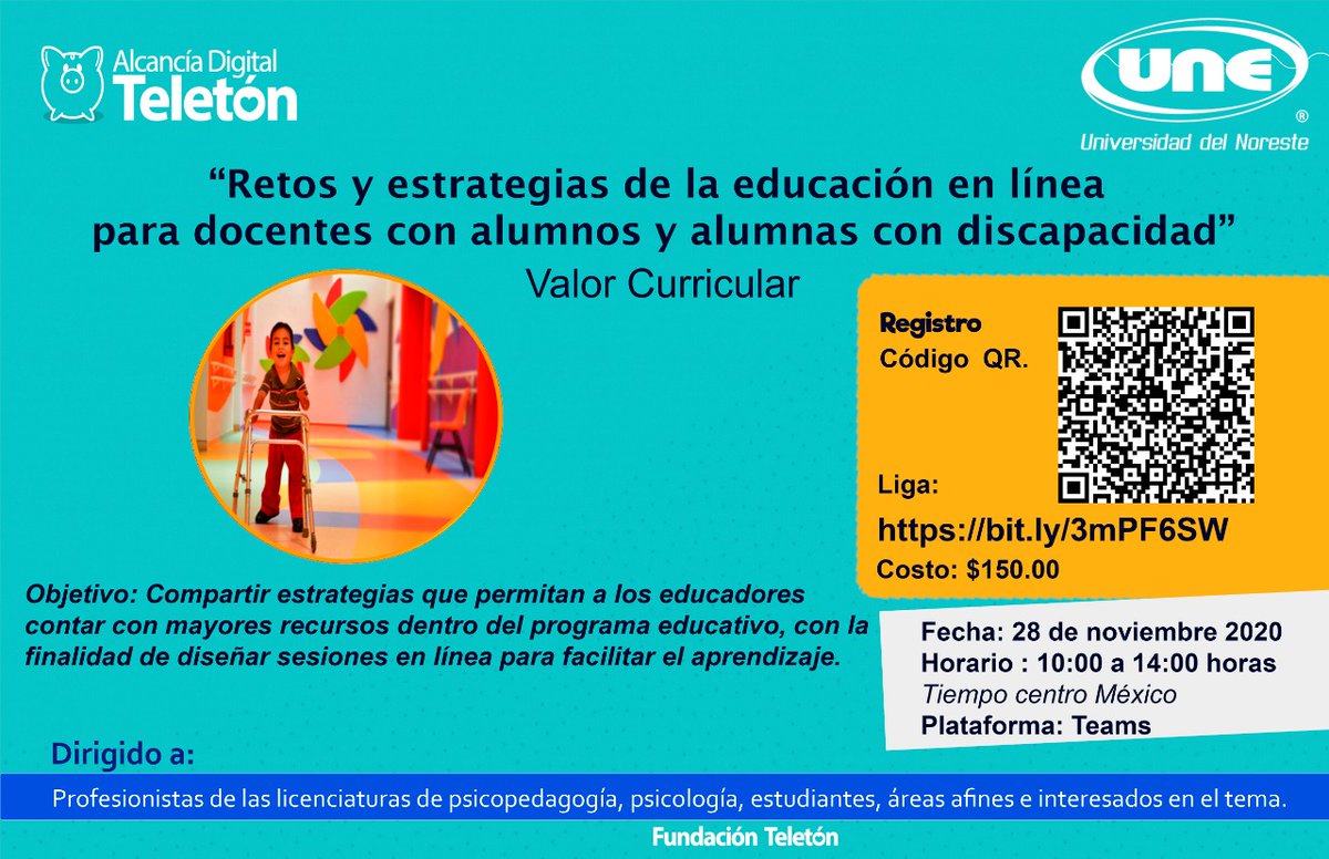 Atenta invitación, webinar sobre educación en línea y discapacidad.
No te lo pierdas asiste.
<a href="/AlcanciaDigital/">Alcancía Digital</a> 
Para registro escanea el QR o bien bit.ly/3mPF6SW