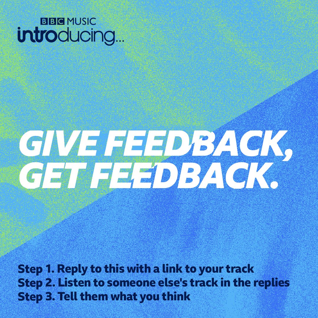 bbcintroducing's tweet photo. It's a confusing time right now but even more reason to keep the #FeedbackFriday spirit going 💙

Step 1. Reply to this with a link to your track
Step 2. Listen to someone else's track in the replies
Step 3. Tell them what you think (constructive feedback)

Look after each other! https://t.co/TpzhRIOOhJ