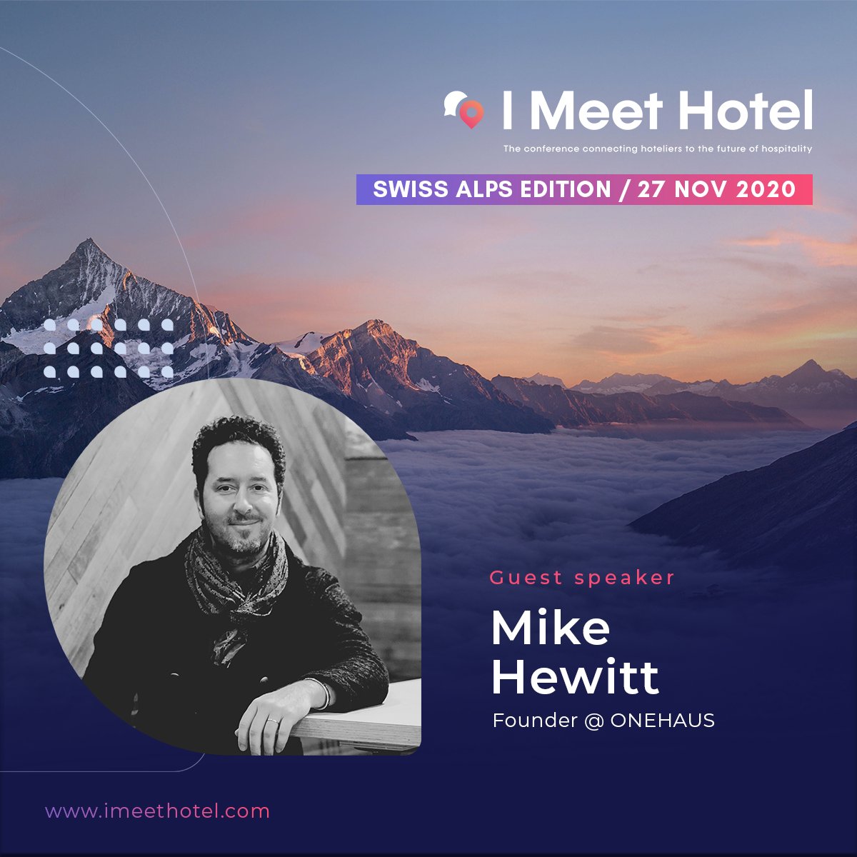 What can we expect from the future of food in #hospitality? 🥐
We’re getting the low-down from Mike Hewitt, Brooklyn-based founder of <a href="/one_haus/">onehaus</a> at next week’s I Meet Hotel, the Swiss Alps edition 🏔️. 
Register here: 👉 us02web.zoom.us/webinar/regist…