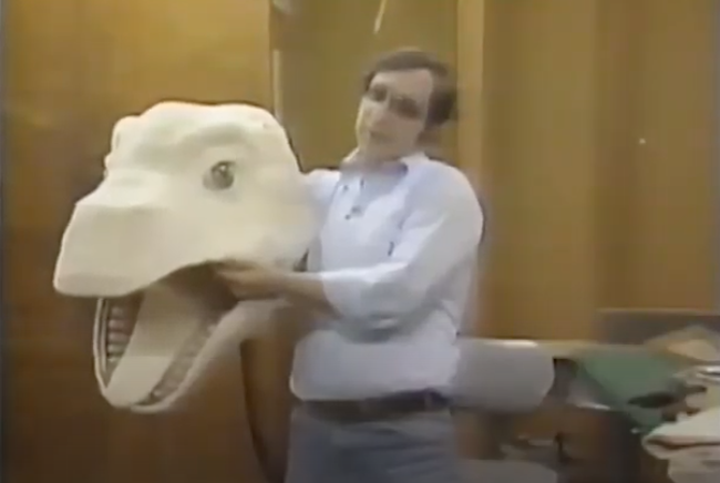 Anyway, I'd like to talk about the dinosaur effects themselves, not so much the plot and stuff. The dinosaurs were built by Isidoro Raponi & R. Tantin. These were life-sized & miniature puppets & suits, the largest measuring 70 feet long.