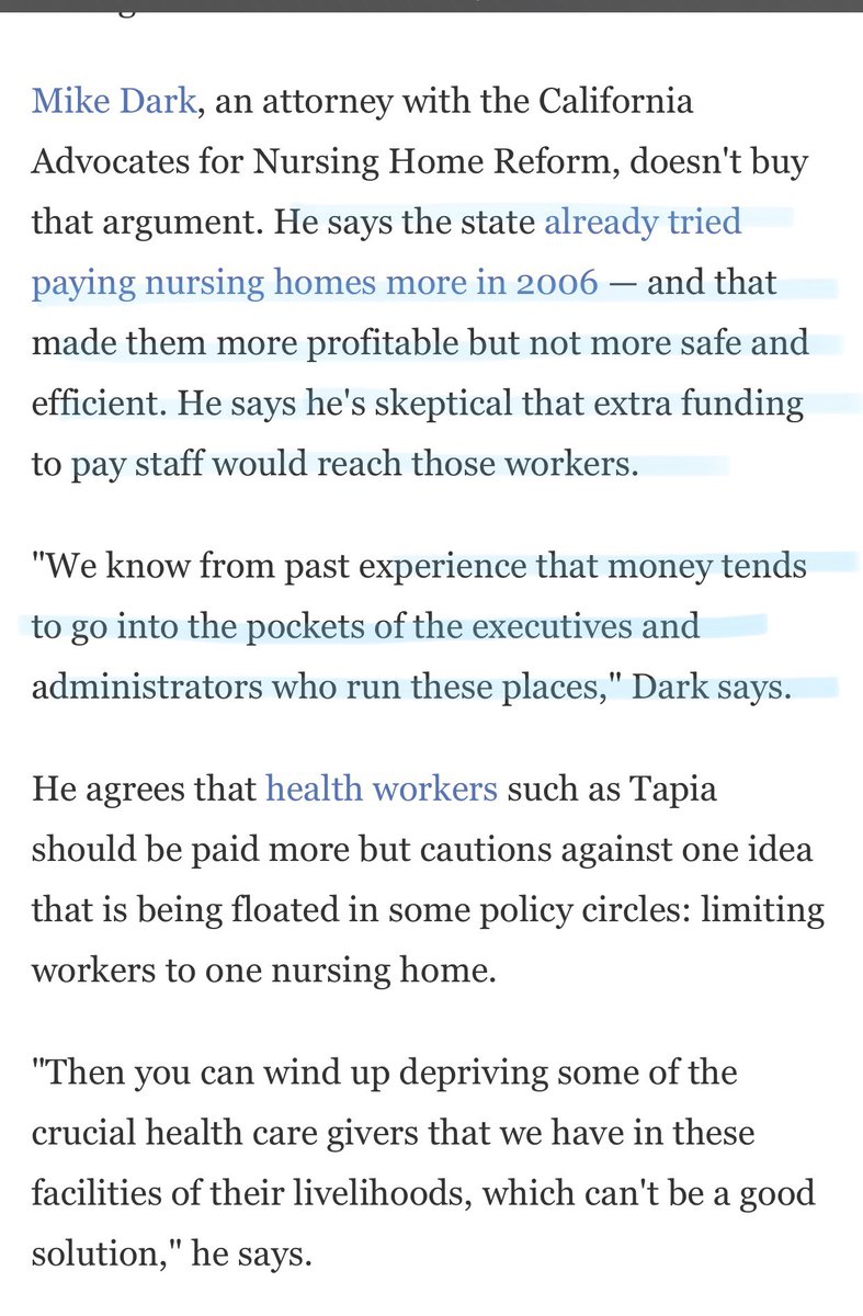 healthcare executives who have impoverished this nations finances and health , politicians , the nursing home executives who have people running between facilities just trying make a living because of low pay (yes even through covid) are who we should be directing our anger at