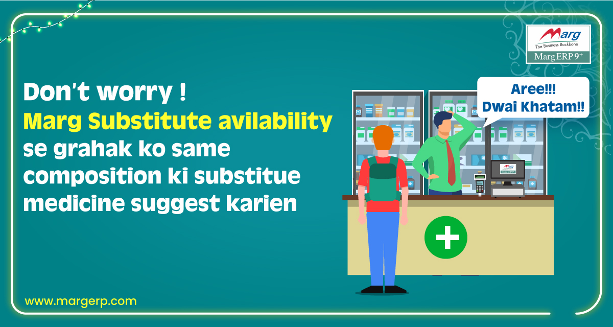 MargErpLtd's tweet photo. Never miss any customer by suggesting substitute medicine & increase your sales.
With Marg substitute availability you can search substitute medicines on the basis of salt & composition.
#SubstituteMedicine #MargPharmacysoftware #MargERP #PharmacySoftware https://t.co/UY13k8wtu5