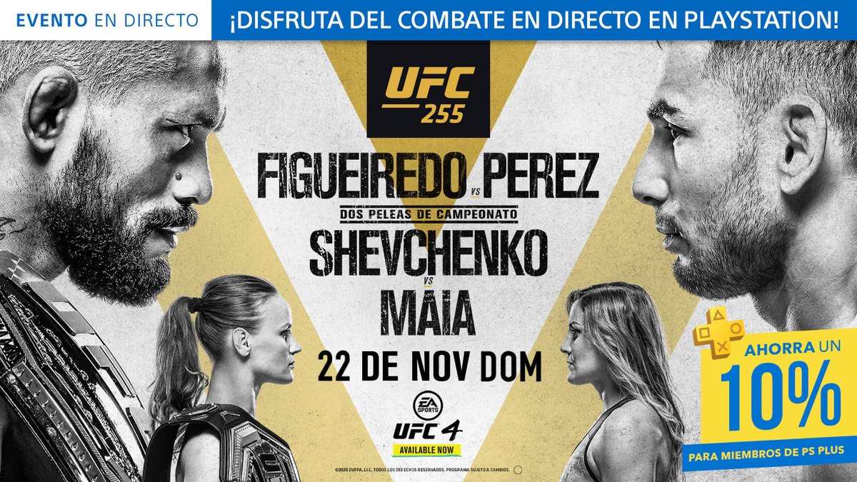PSPlusES's tweet photo. ¿Quieres ver el #UFC255 del próximo 22/11? ¡Tenemos 3 códigos para disfrutar del combate! ¿Quieres uno, #Pluser?
Síguenos y twittea con #UFCPSPlus el nombre del que crees que será el ganador de uno de los 2 combates.
Los más rápidos se llevan los códigos 😉 ¡Suerte! https://t.co/oYlLSleNJc