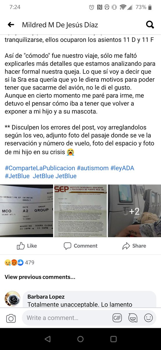 dranodulin's tweet photo. @JetBlue this passenger had a bad experience with you. She only was asking for her son companion animal. Also, I can relate with her in the fact that the flights are being changed constantly and the inconvenience it could be if your plans are not flexible. https://t.co/pvAIFRIXtp