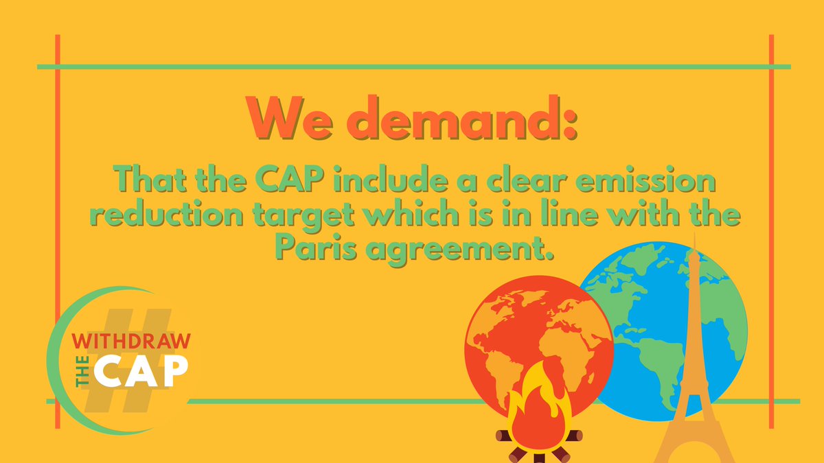 1) We demand that the CAP include a clear emission reduction target which is in line with the Paris Agreement.The only emission reduction target included in the original CAP reform (amendment 808, part 2), which asked for a 30% decrease in emissions within the EU’s -