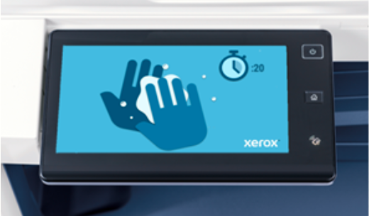 Un protector de pantalla Xerox® recuerda que hay que lavarse las manos. A medida que algunos de nosotros empezamos a volver a las oficinas, es más importante que nunca mantener una buena higiene con un lavado de manos frecuente. xerox.bz/2HjIl65