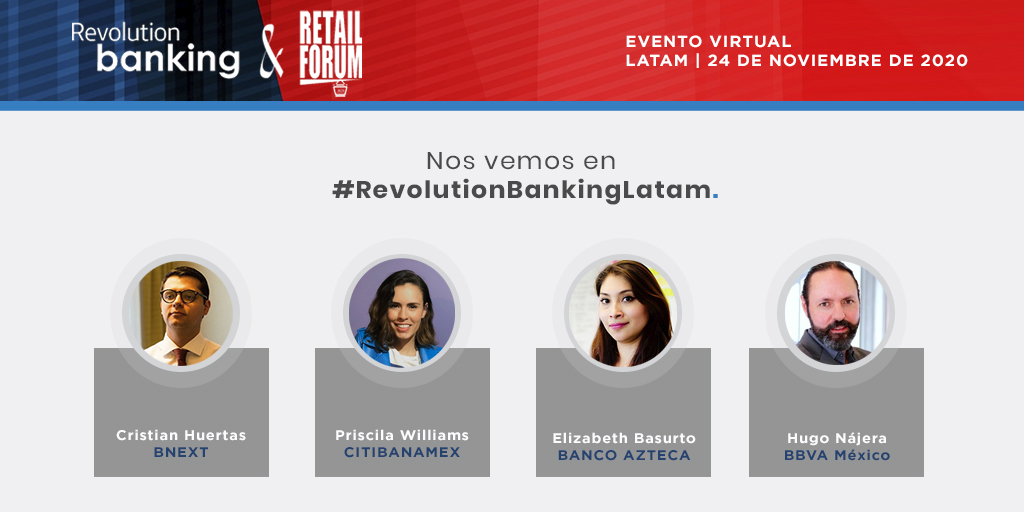 RevBanking's tweet photo. ¡#RevolutionBankingLATAM ya está aquí! 😍

El próximo martes 24 de noviembre, estarán con nosotros: Cristian Huertas de @yourbnext , Priscila Williams de @Citibanamex , Elizabeth Basurto de @BancoAzteca y @hugodnajera de @BBVA_Mex 

Reserva tu invitación👉 https://t.co/HJkcYQoyXl https://t.co/GDmasJmPfN