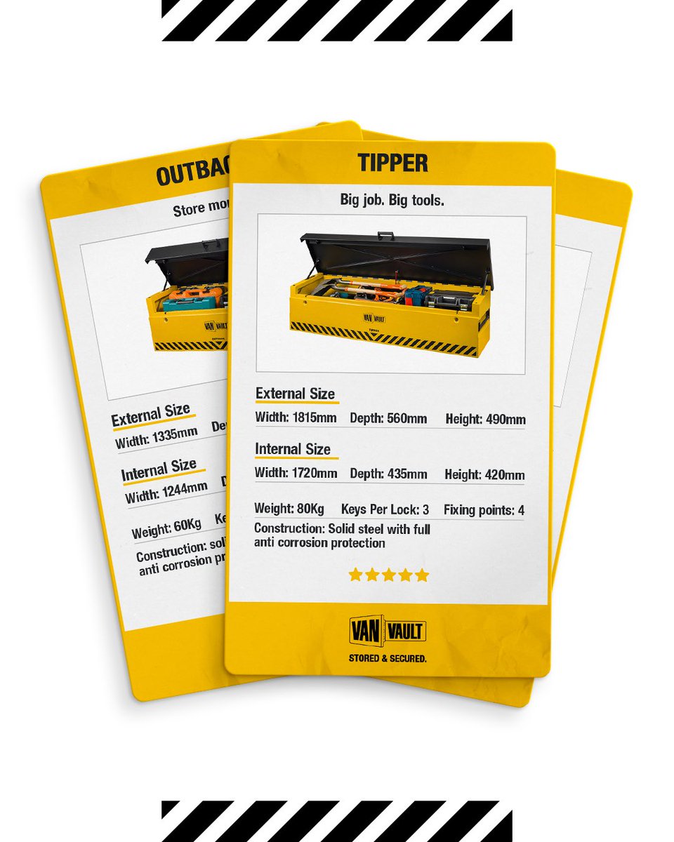 Big jobs mean big tools.

The Van Vault Tipper mounts against the bulkhead of any open-backed vehicle, keeping all your important kit stored and protected from the elements. The extra width makes it right for the equipment you can’t be without.
