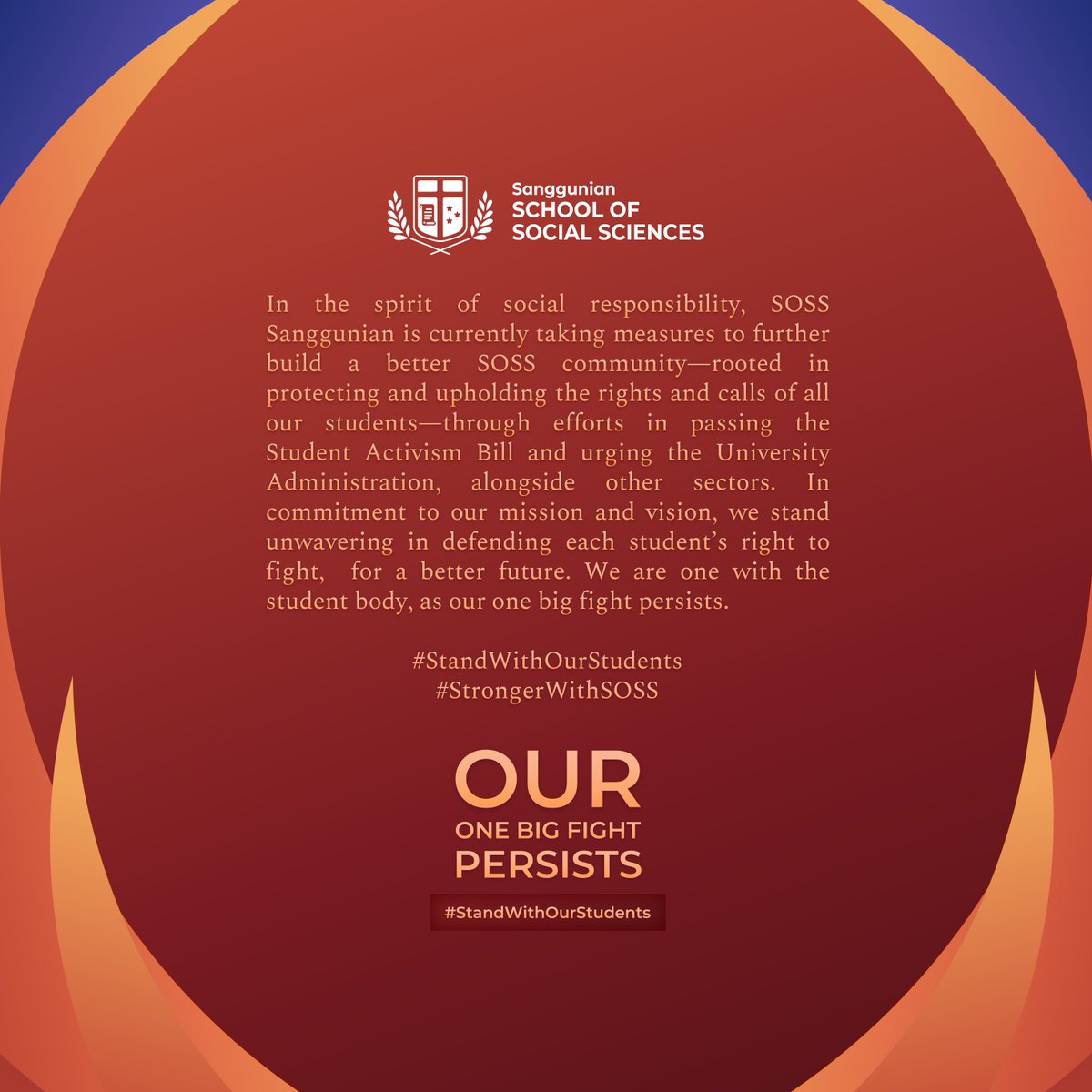 SangguSOSS's tweet photo. OUR ONE BIG FIGHT PERSISTS.

#StandWithOurStudents
#StrongerWithSOSS https://t.co/TaomrD8u29
