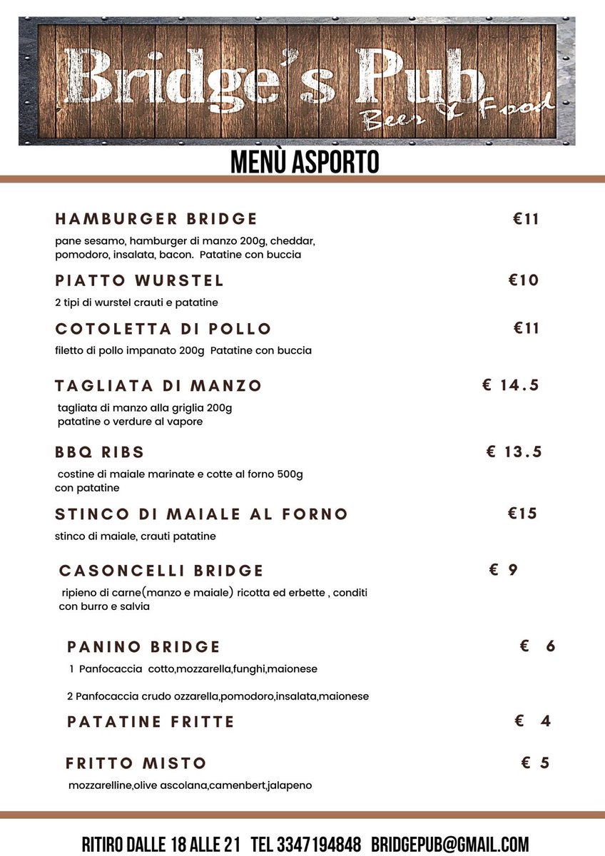 bridge_pub's tweet photo. Menù asporto weekend #bridgepub https://t.co/QJkFL9Flpu