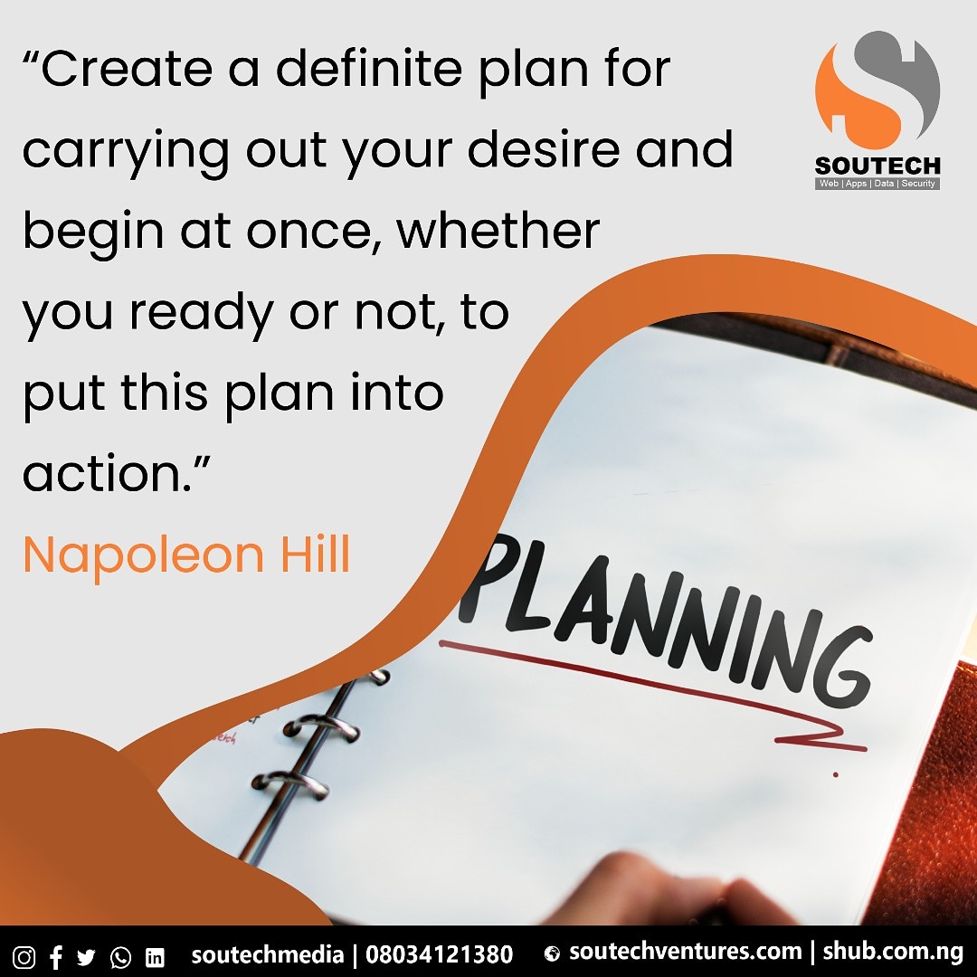 soutechmedia's tweet photo. Planning is key...
#teamSOUTECH #SOUTECiLEARN #SOUTECHMedia #planning #Fridaymotivation #FridayThoughts #napoleonhill https://t.co/b8pus36Ebx