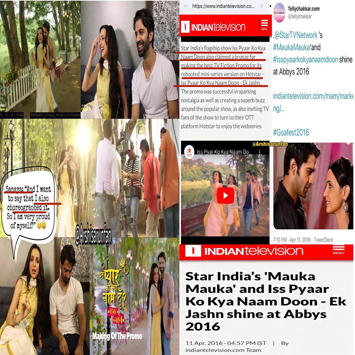 Arshisarunfan's tweet photo. The promo of #IPKKNDEkJashn won Bronze at #GoaFest2016 ππ In d Making of the Promo SANAYA said: And I want to say I also choreographed it. So Iβm very proud of myself π₯°ππ
https://t.co/V91DhQCKJe
#SanayaIrani #BarunSobti #SaRun
#IssPyaarKoKyaNaamDoon #IPKKND #RabbaVe #Arshi https://t.co/jierviVdZc