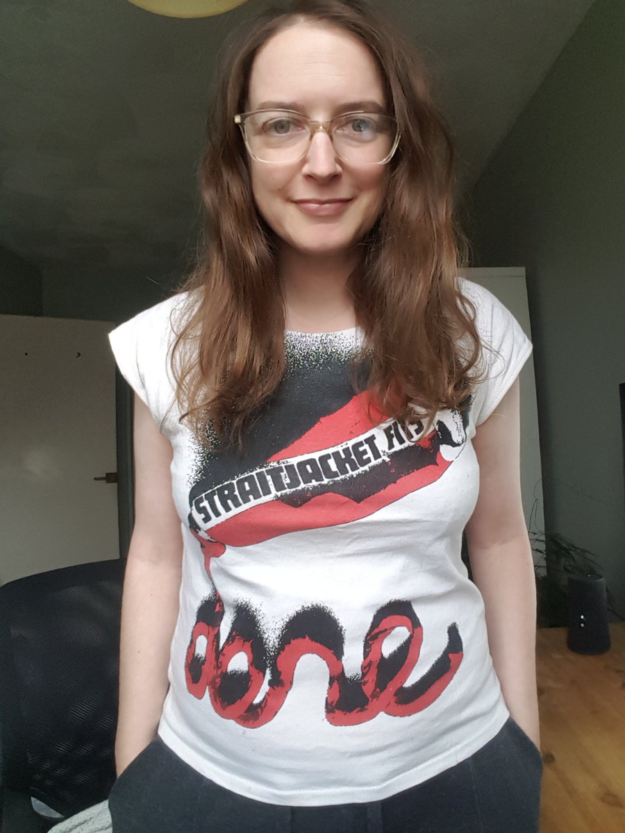 bitsinbetween's tweet image. This year I'm sporting my very first band T from NZ's Straitjacket Fits. Bought at the tender age of 16 in 1992. modifications made early 00's #TShirtDay @BBC6Music