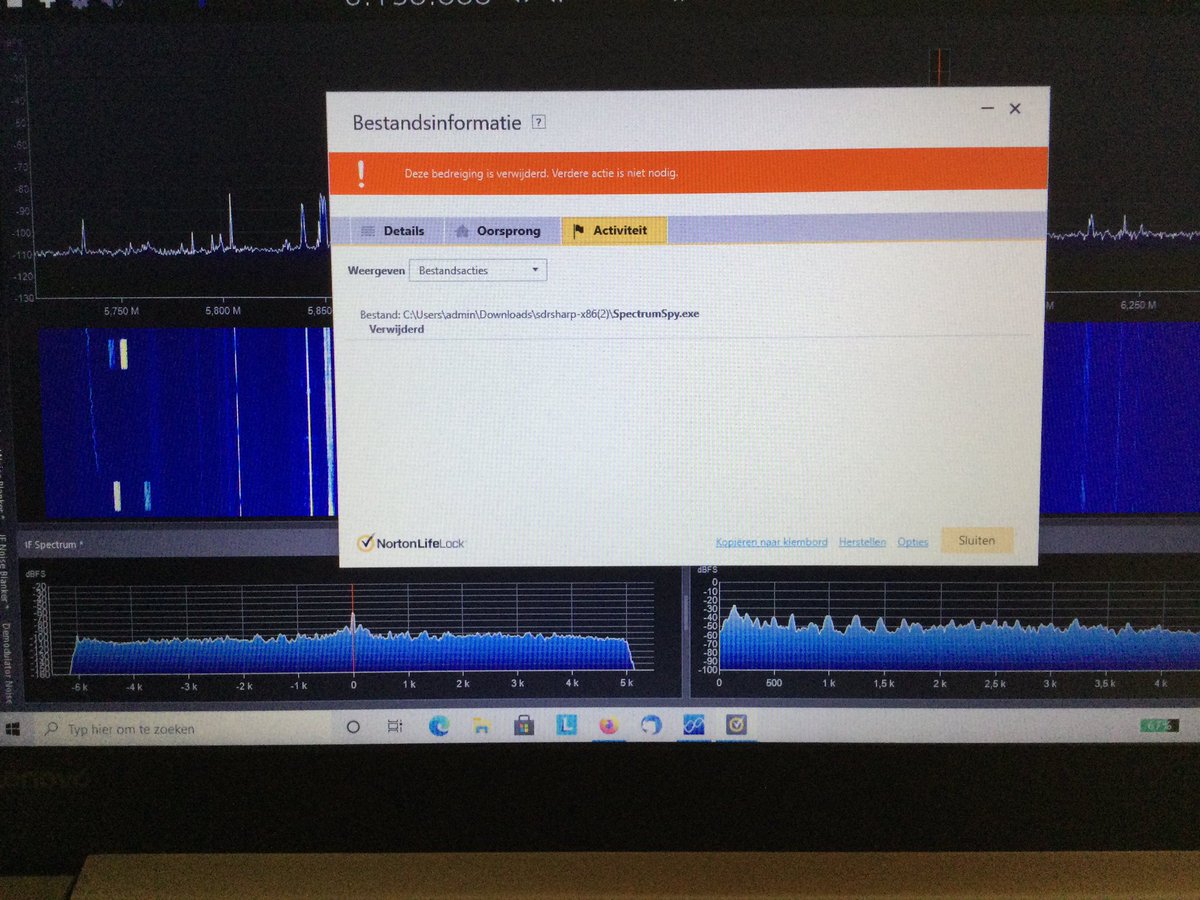 copallicus's tweet photo. Norton is at it again! Airspy sdrsharp is considered dangerous and is removed. #nortonsupport #airspy #sdrsharp https://t.co/goGDjiYmyV