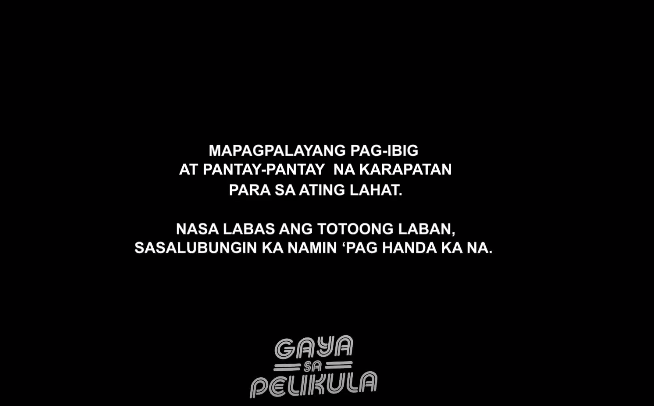 JohnDrewy's tweet photo. MAPAG PALAYANG PAG -IBIG  AT PANTAY PANTAY NA KARAPATAN PARA SA ATING LAHAT.

NASA LABAS ANG TOTOONG LABAN. SASALUBUNGIN KA NAMIN KAPAG HANDA KANA ❤️😭🥺😍😭

#GayaSaPelikulaFinale https://t.co/YFItRlWkYs