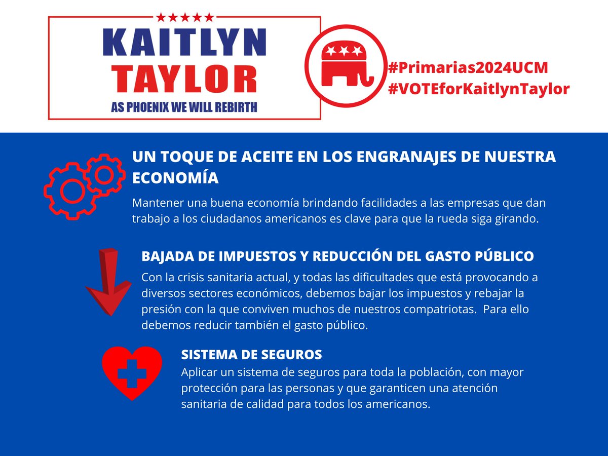 KaitlynTaylorPR's tweet photo. #VOTEforKaitlynTaylor #Primarias2024UCM
Votad con responsabilidad y amor a este partido. Por si os queda alguna duda de que mi candidatura hará avanzar a EEUU y al PR, aquí os dejo algunas de mis medidas económicas. Que la rueda siga girando, y como el fénix renaceremos. https://t.co/cKUobyCwtI