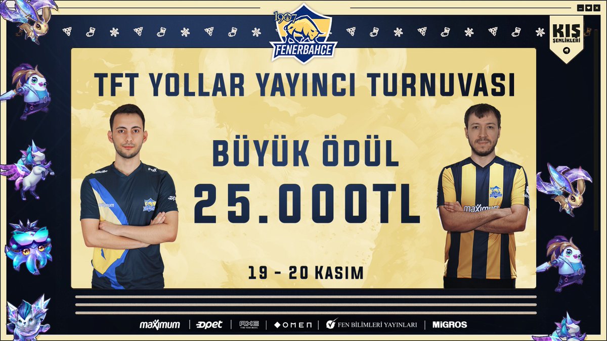 Oyuncularımız Arda "NYU" Yamaner ve Mehmet ‘’ARAT’’ Arat, Riot Games Kış Şenlikleri TFT Yollar Yayıncı Turnuvası’nda final oyunları başlıyor!

Bol şans! 💛💙

<a href="/nyugamingtv/">NYU</a> : twitch.tv/nyugamingtv
<a href="/AratFb1907/">Mehmet Arat</a> : twitch.tv/arat

#HerZamanHerYerde #TFT
