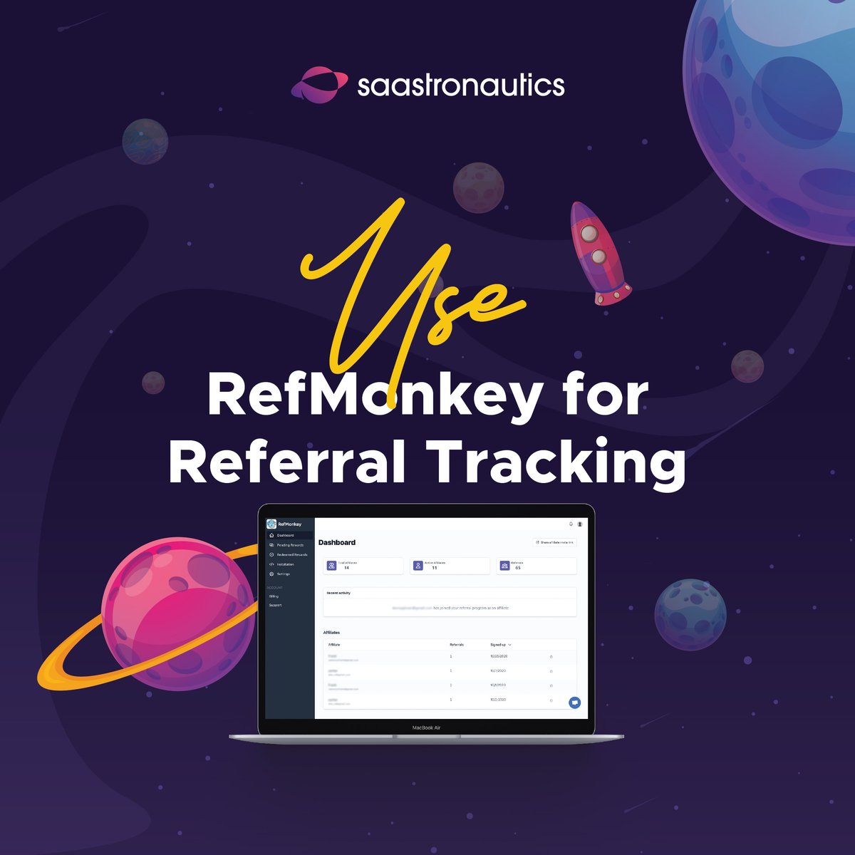 RefMonkey provides you with a detailed company dashboard, where you can track your affiliate activities and make adjustments to your campaign.

Get yourself a RefMonkey lifetime deal at one low price. 
Grab it fast at saastronautics.com/refmonkey

#affiliate #referral #marketing