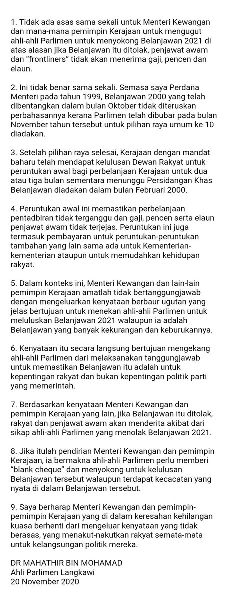 Bfm News On Twitter Ex Pm Dr Mahathir Mohamad Has Dismissed Claims That Civil Servants And Covid 19 Frontliners Won T Be Paid If Budget 2021 Is Not Approved He Suggests Putrajaya Can Obtain A