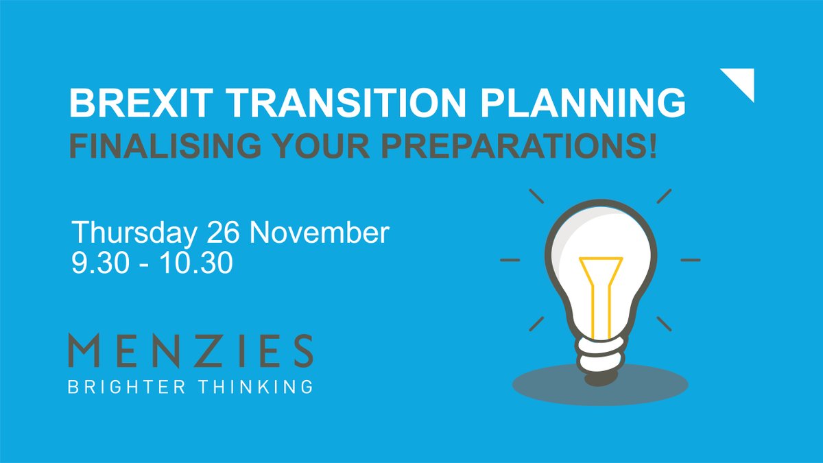 MenziesLLP's tweet photo. #BrexitPreparations can’t be put on hold, join our #Brexit #Webinar to ensure you are ready for the end of the #TransitionPeriod https://t.co/pE921Utvrz https://t.co/grpvt93Fvv