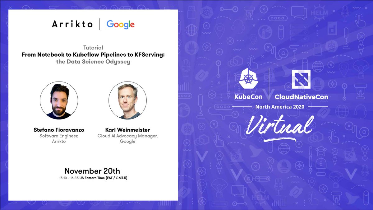 Today at #kubecon <a href="/googlecloud/">Google Cloud</a> and <a href="/Arrikto/">Arrikto</a> lead a hands-on #MachineLearning lab "From Notebook to #Kubeflow Pipelines to KFServing" for #DataScience and #AIML

Join <a href="/sfioravanzo/">Stefano Fioravanzo</a> and <a href="/kweinmeister/">Karl Weinmeister</a> at 15:15 ET / 12:10 PT 

Win an #OculusQuest2 

arrik.to/2IF8zkb