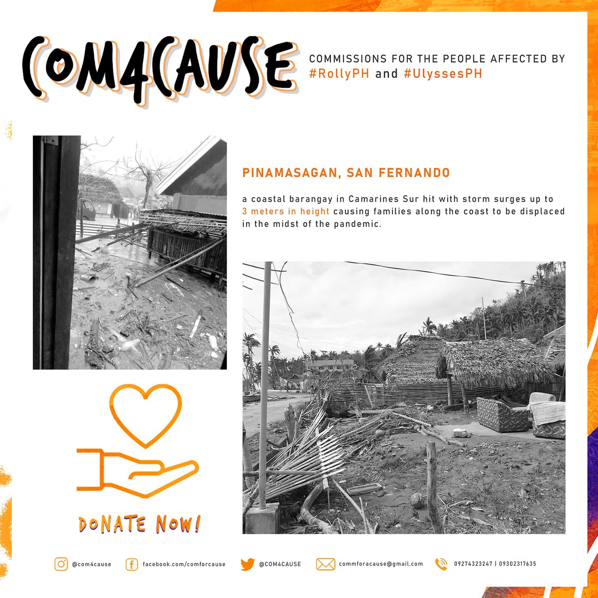 COM4CAUSE's tweet photo. Pinamasagan, San Fernando, a coastal barangay in Camarines Sur hit with storm surges of up to 3 meters in height causing families along the coast to be displaced in the midst of the pandemic. https://t.co/k11EIenyB7