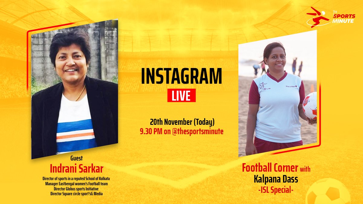 TheSportsMinTSM's tweet photo. Catch the live conversation of Kalpana Das with Indrani Sarkar, Sharing her thoughts on today's ISL opener between @atkmohunbaganfc and @KeralaBlasters tonight at 9.30 pm!

#HeroISL #atkmohunbagan #keralablasters #thesportsminute https://t.co/JlQVjK8Cmg