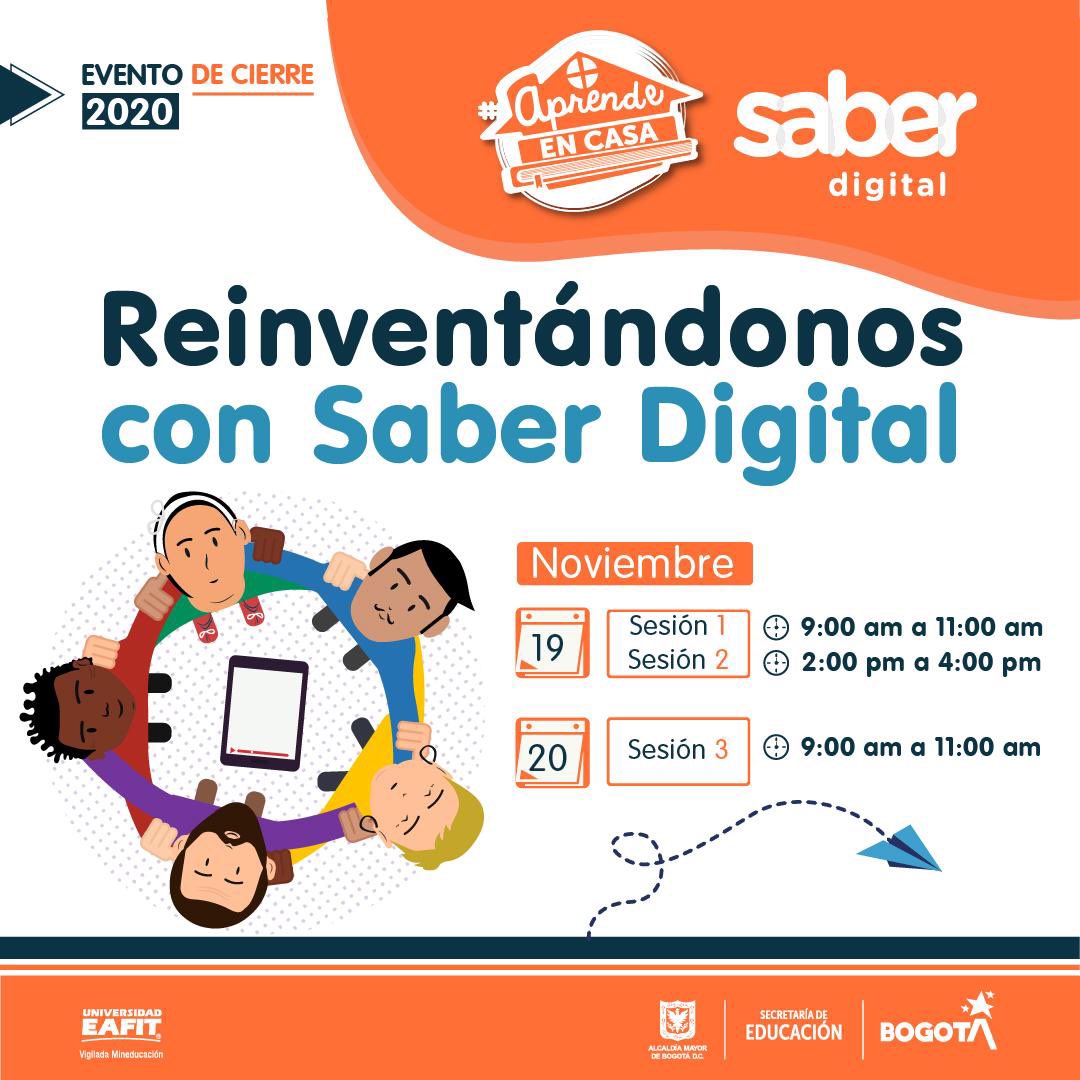 EdnaBonillaSeba's tweet photo. A las 9:00 a.m. se llevará a cabo el evento de cierre de ‘Reinventándonos con #SaberDigital’, en el que seguiremos hablando de las experiencias de 2020 y de las herramientas implementadas para seguir con el proceso de aprendizaje de nuestros estudiantes. https://t.co/45WfHLtHmV https://t.co/vAgo3HJd7U