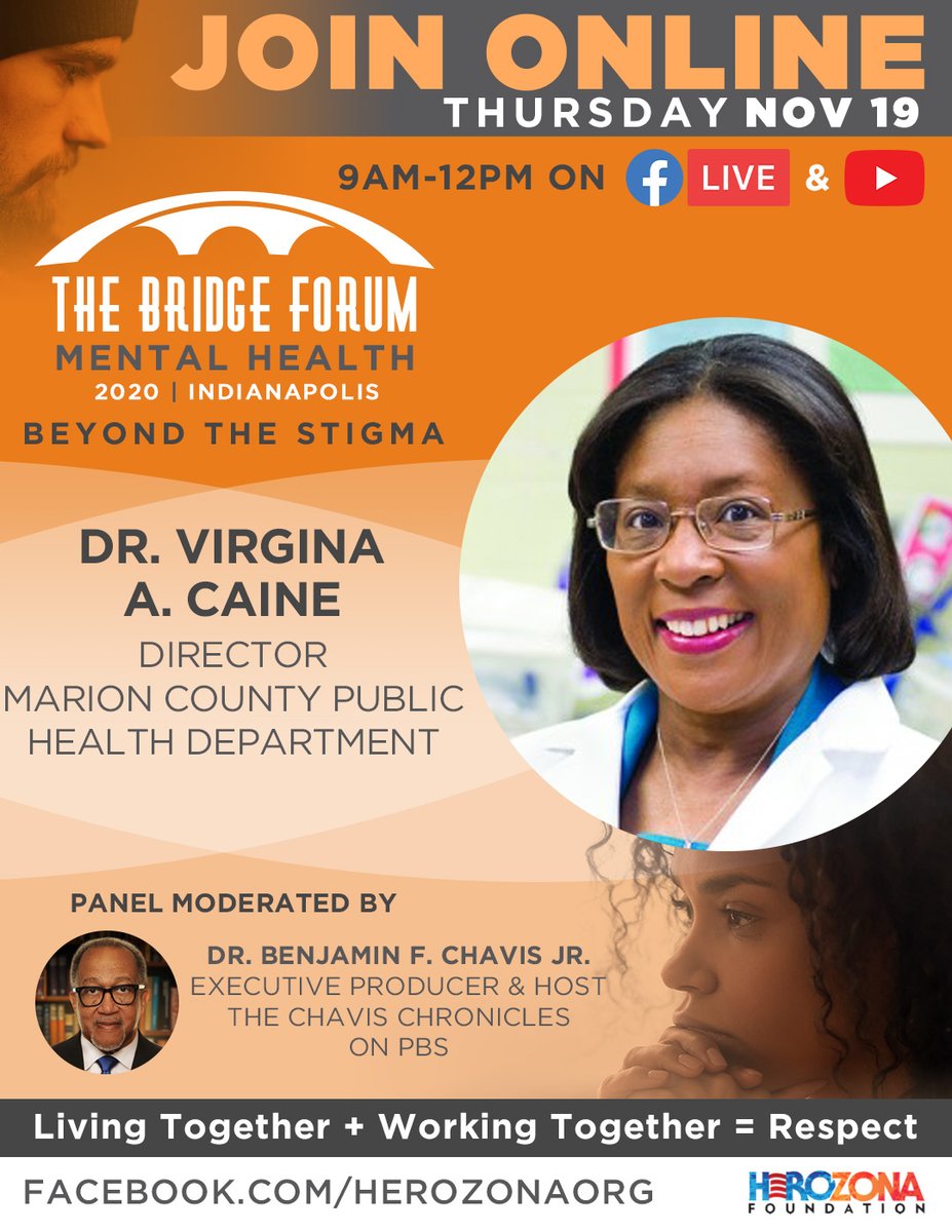 Mental Health is the focus for The Bridge Forum - Mental Health | Indianapolis (Part of the 2020 Series) by HeroZona Foundation. Join us online "Live" at 9:00am EST / 7:00am MST on Nov. 19th - qoo.ly/39b5yq 

#HeroZonaFoundation