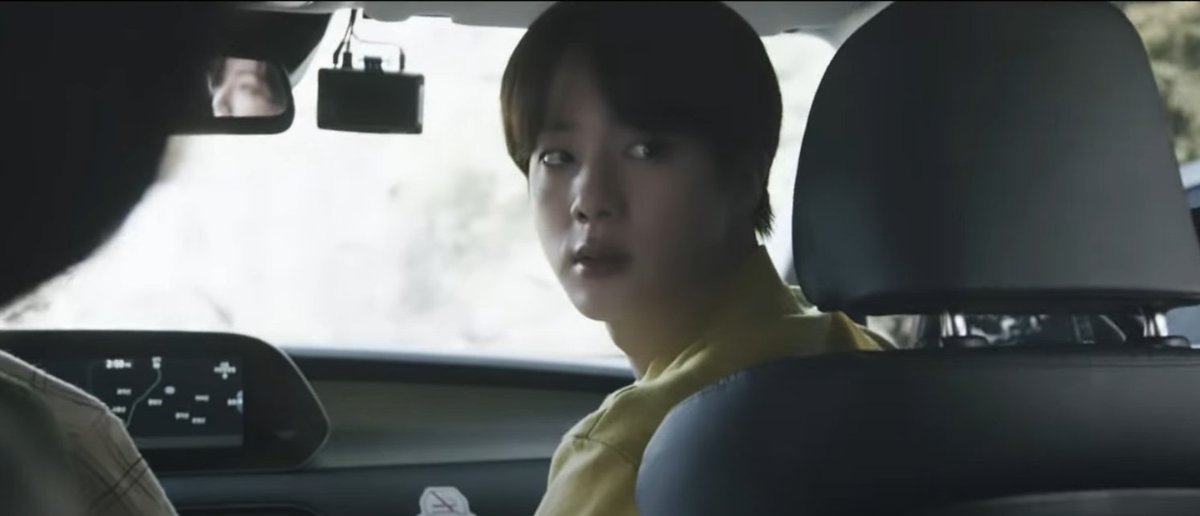 Cut to this scene, Tae is driving but Jin is right next to him, not only keeping him company but also overlooking his 5 babies