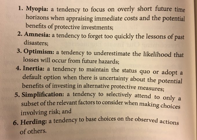 rshotton's tweet photo. Six psychological biases that help explain why we fail to prepare for disasters

In The Ostrich Paradox (2017) https://t.co/a5md3fUCzD