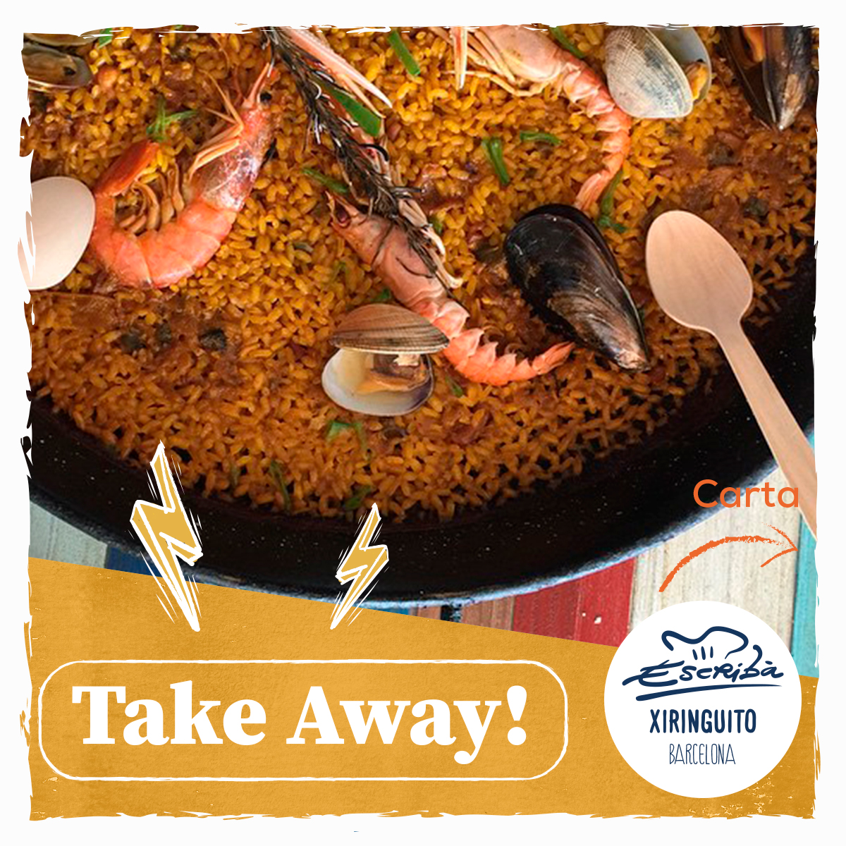 XiringoEscriba's tweet photo. Nos echas de menos? Nosotros también! 

Abrimos servicio take away, de 12:30 a 21:30. Llama al 932 21 07 29 y ven a buscarlo en el #XiringuitoEscribà. O te lo mandamos a casa con Glovo

Haz ya tu reserva para el lunes, llamando en el 932 21 07 29 o a través del Tenedor. https://t.co/gcjv2ijid9